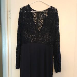 navy lace long sleeve plunge jumpsuit